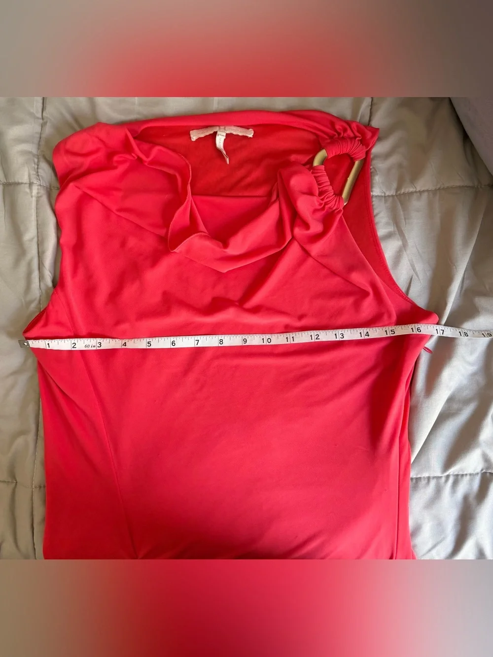 Halston Heritage Cowl Neck Ruched Dress Poppy Red Coral Size M